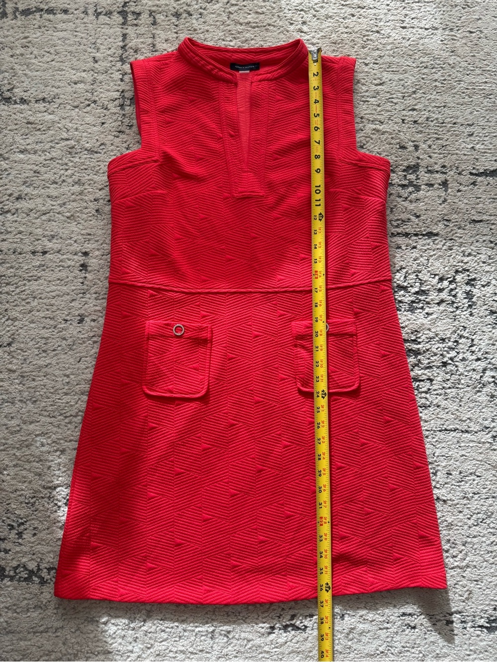 Tommy Hilfiger Sleeveless Split Neck Jacquard Knit Dress Sz 14 Color Guava - Picture 8 of 14